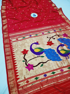 Fancy pallu Paithani Chop Border- 100 % Natural Silk & Handmade saree