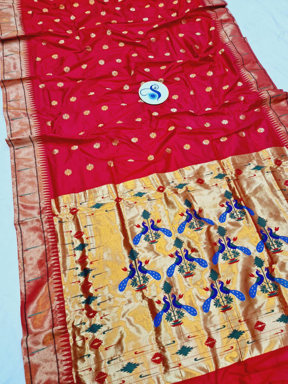 Pure Silk Single Muniya Paithani - 100 % Pure Silk & Powerloom SLV5 D